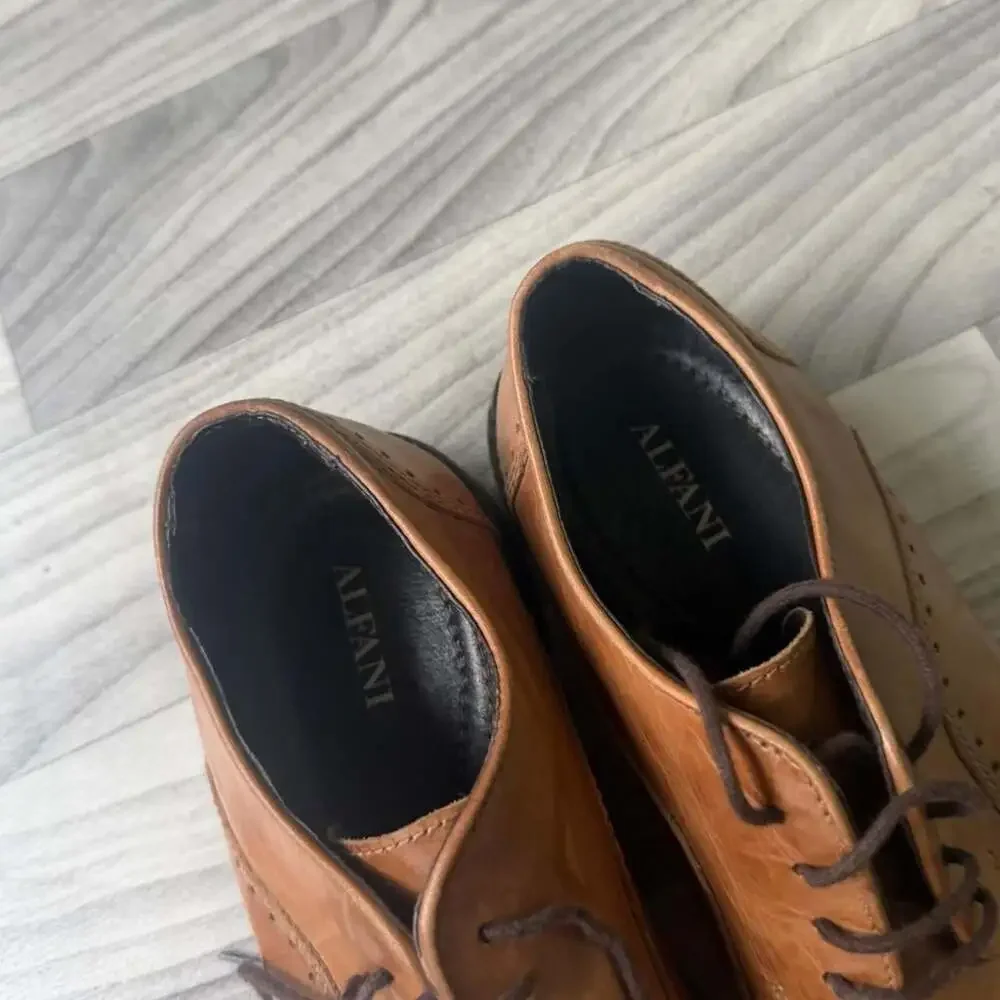 Alfani Paul Wingtip Oxford Dress Shoes Brown Leather Size 9.5